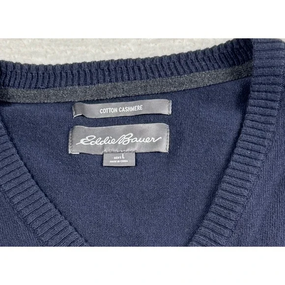 Eddie Bauer Cotton Cashmere Sweater Vest Layering Academia Preppy Men Blue Large - Picture 3 of 6